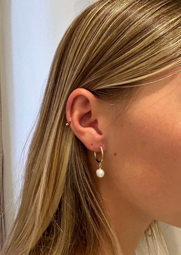 Bijoux Earring Hoop Flat Pearl Gold