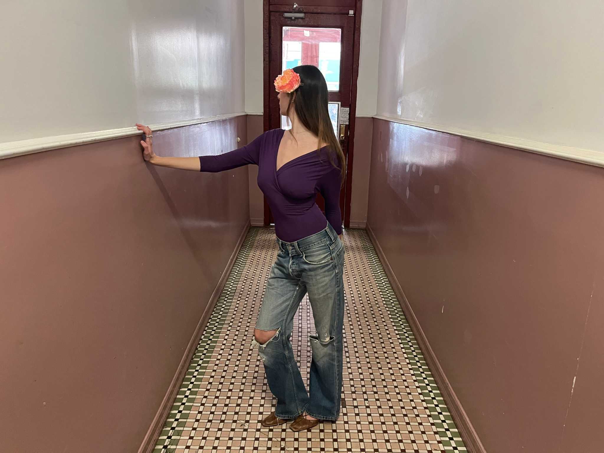 In Your Twenties The Romy 3/4 Sleeve Top Aubergine