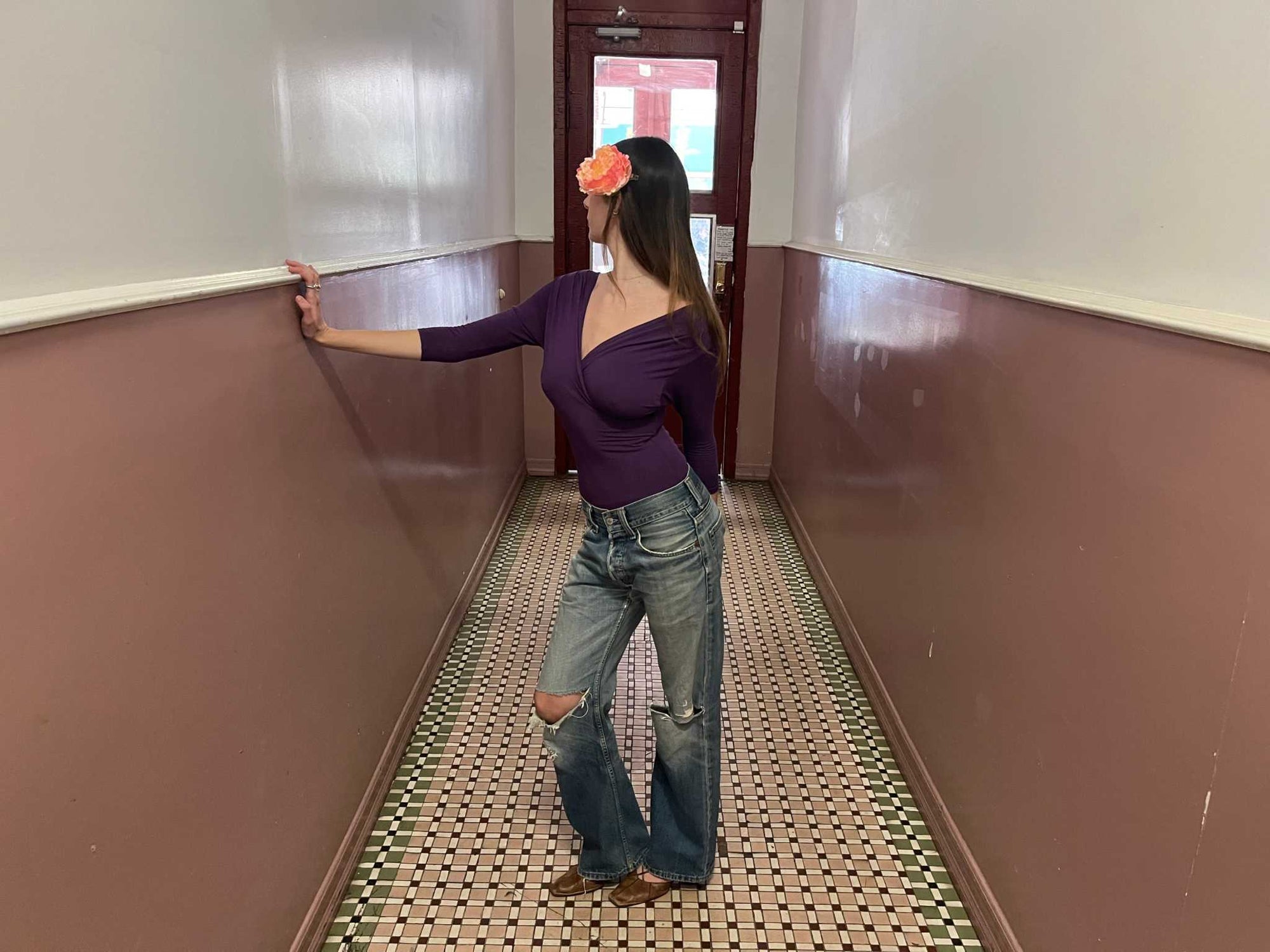 In Your Twenties The Romy 3/4 Sleeve Top Aubergine