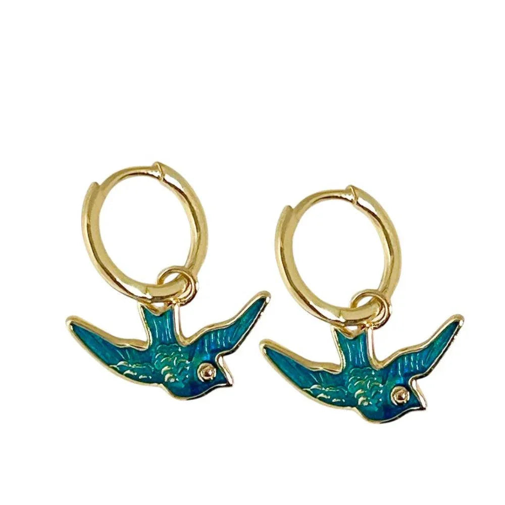 Gold Sister Blue Bird Earrings