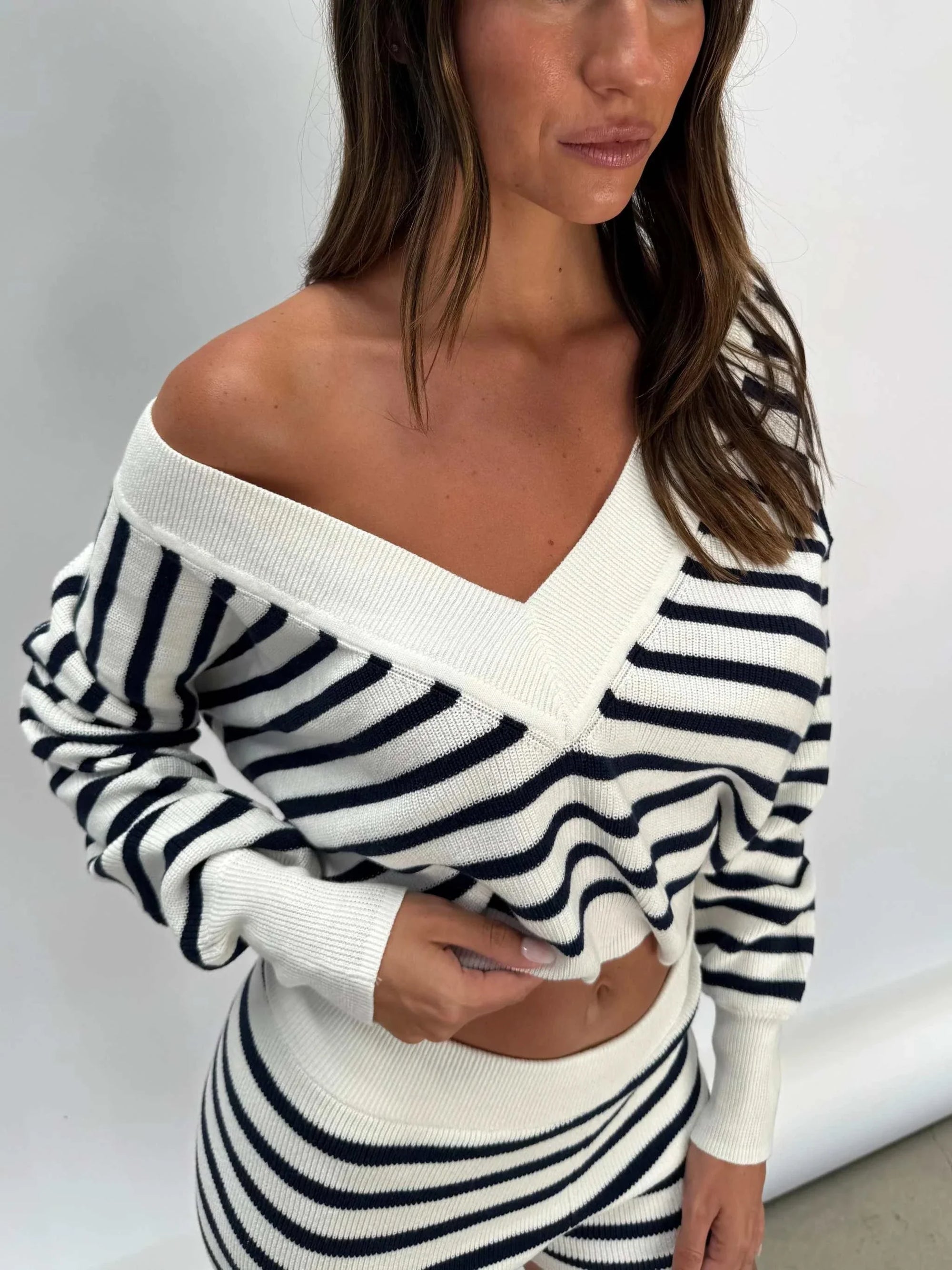 Primi Sonny V Neck Jumper Navy Stripe