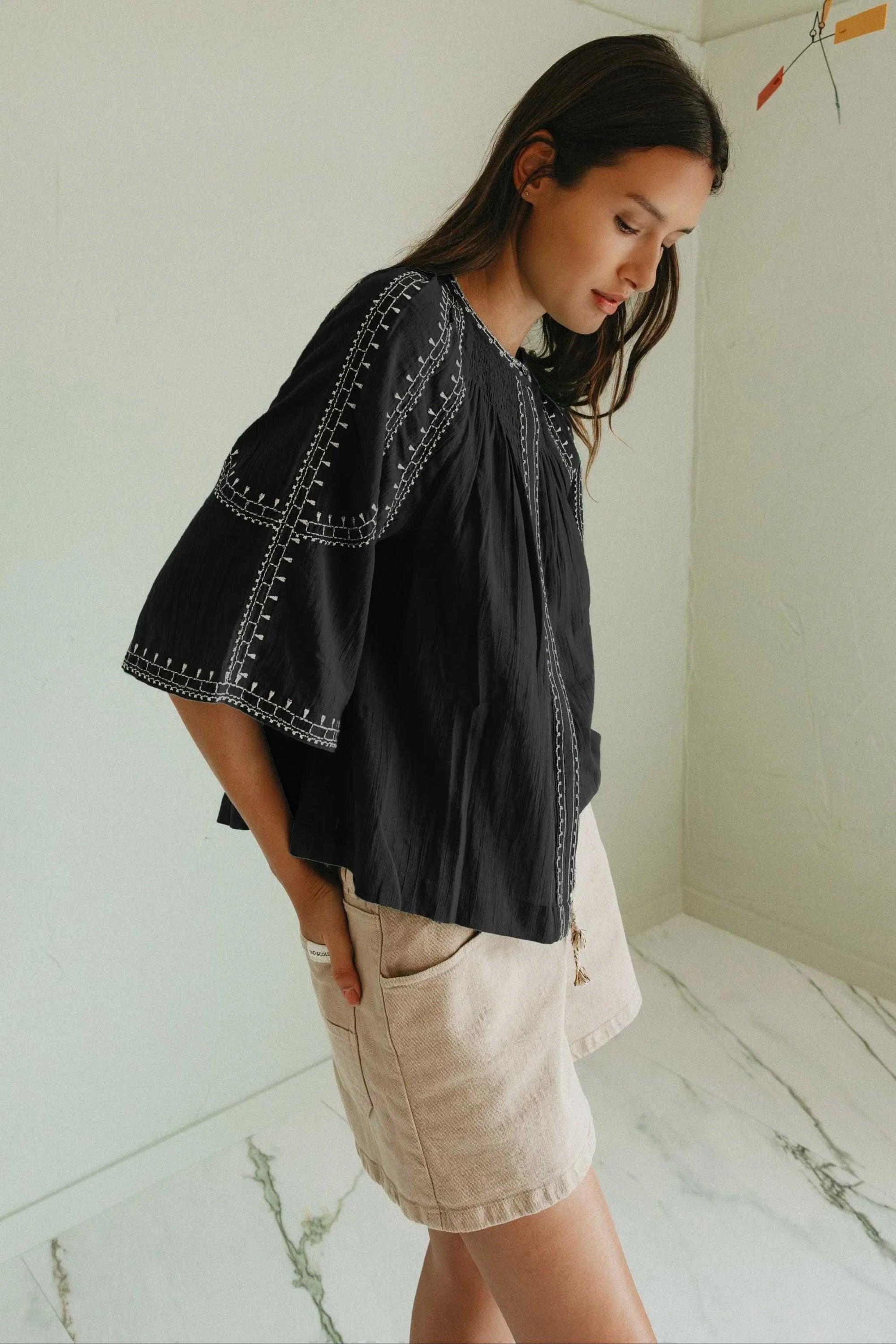 Indi and Cold Belle Sleeve Blouse 900 Nero