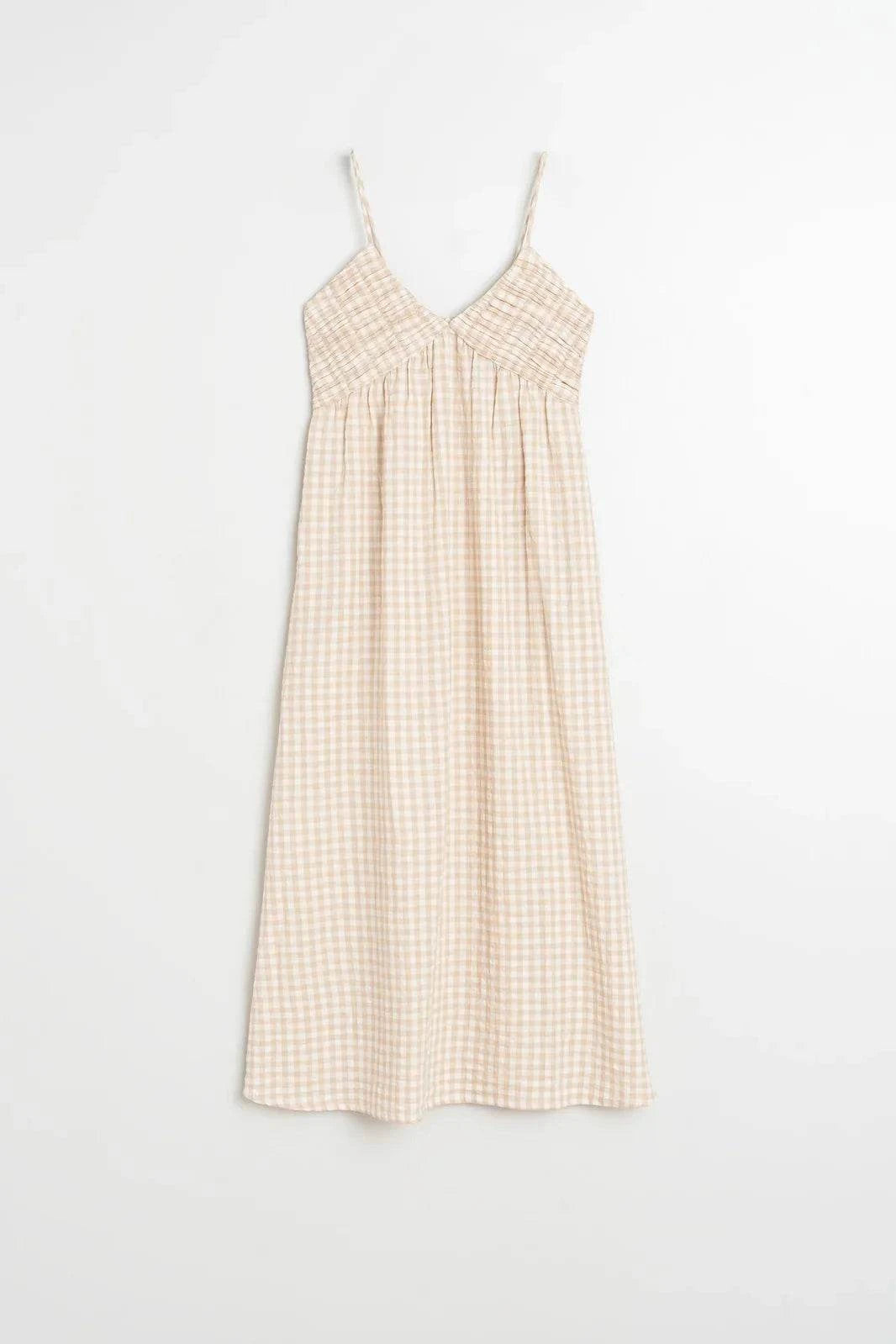 Indi and Cold Strappy Gingham Dress Beige