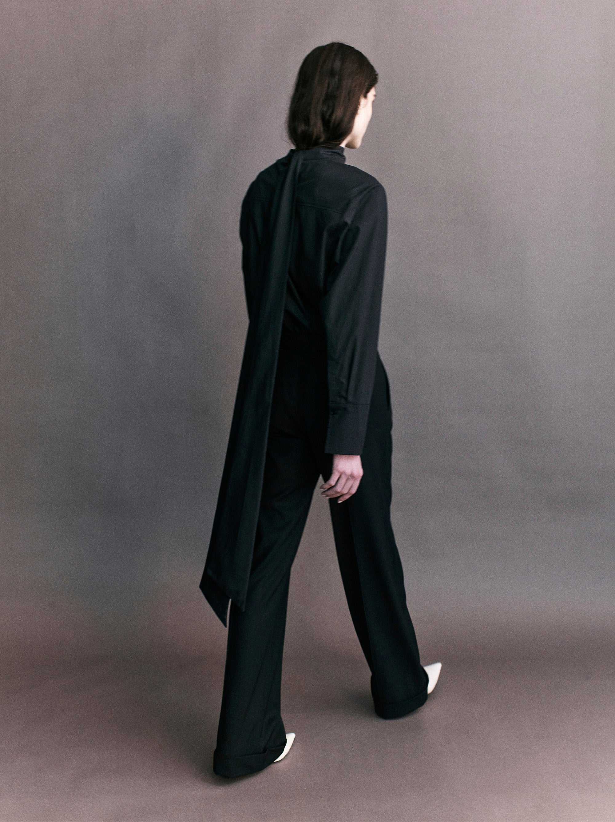 Courtney Zheng Jacques Tie Back Poplin Shirt Black