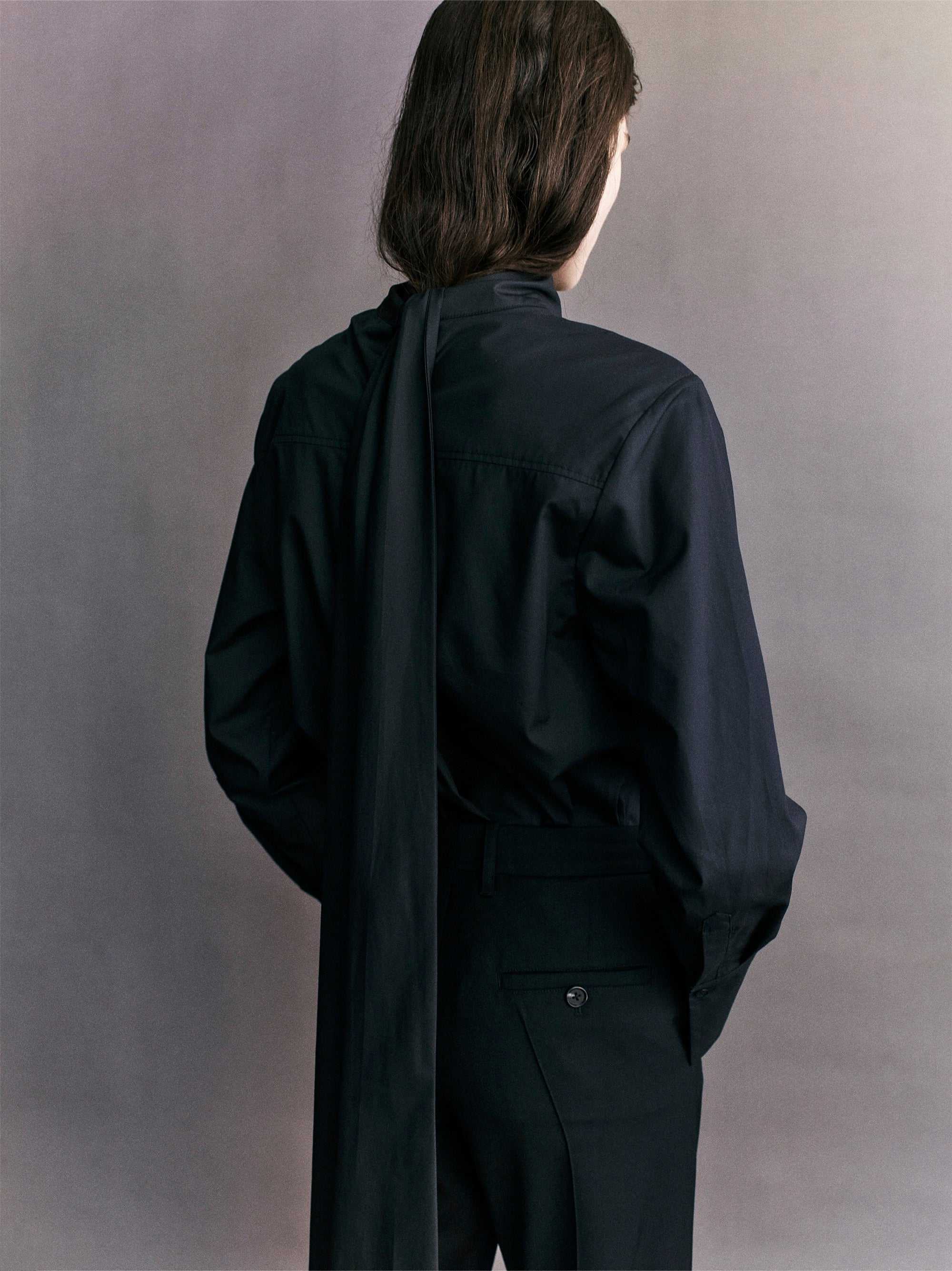Courtney Zheng Jacques Tie Back Poplin Shirt Black