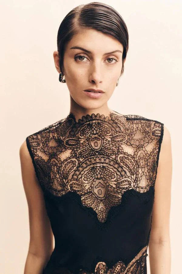Shona Joy Lace High Neck Maxi Dress Black
