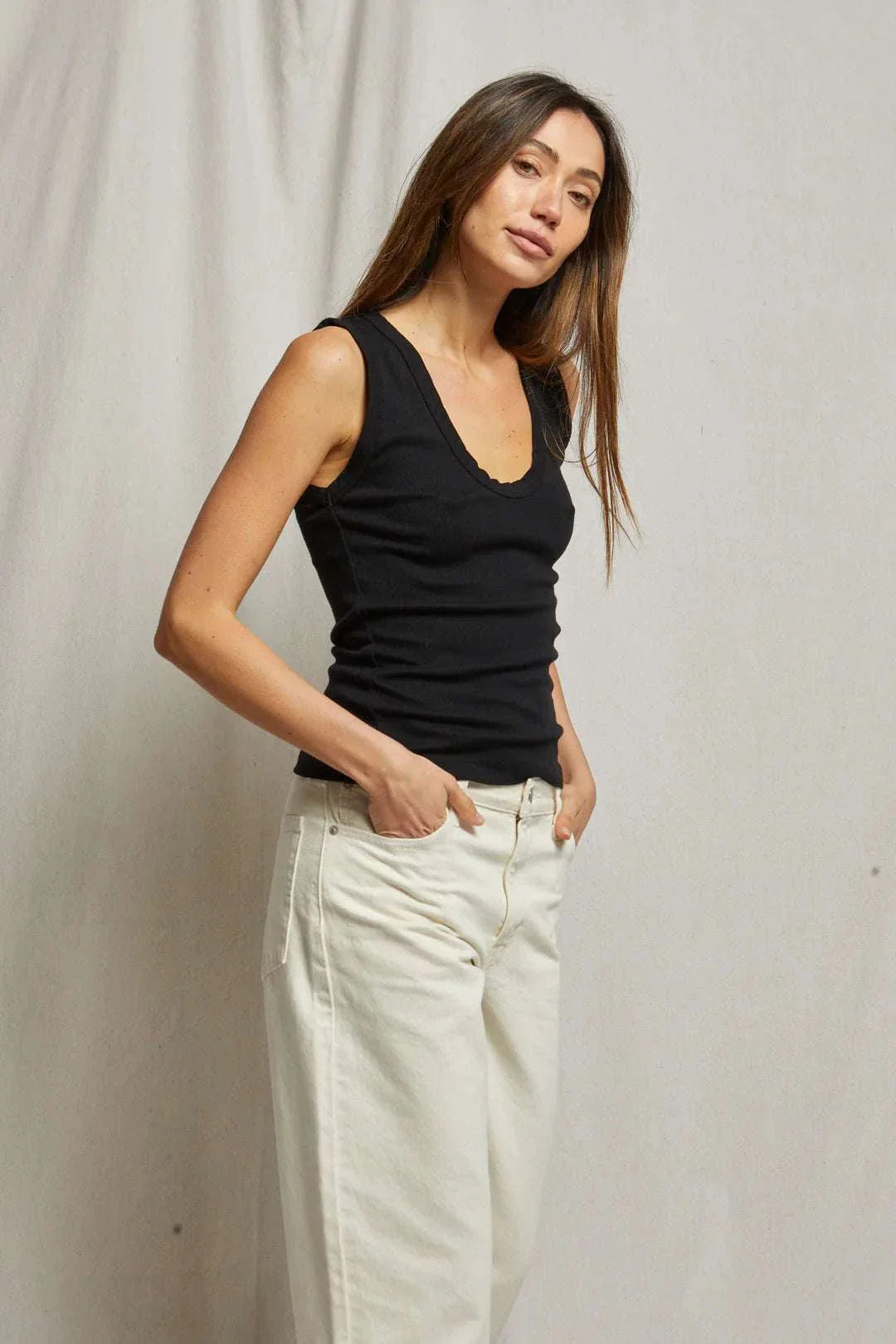 Perfectwhitetee Jordan U neck Ribbed Tank True Black