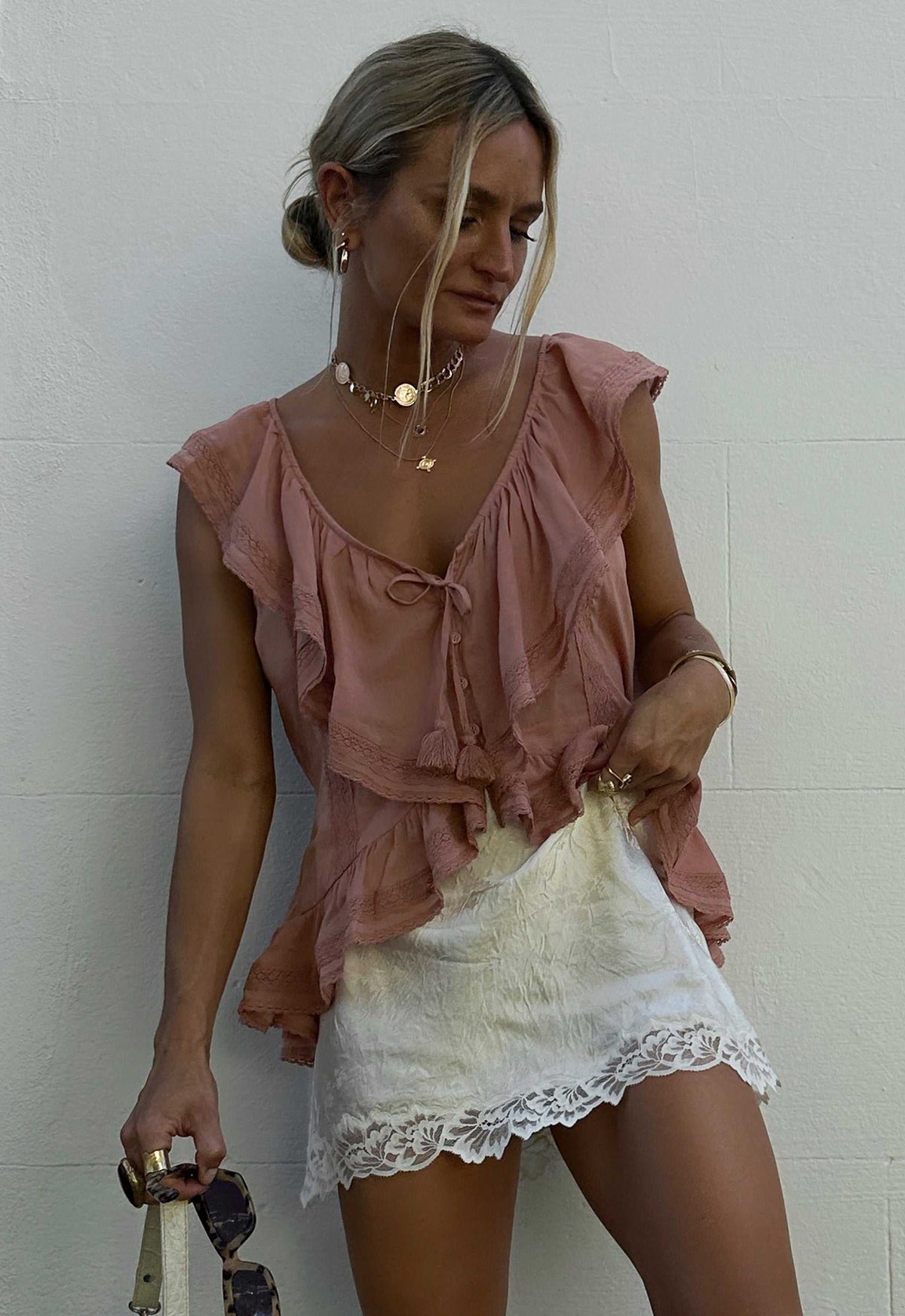 Spell Dubois Bias Mini Skirt Pearl