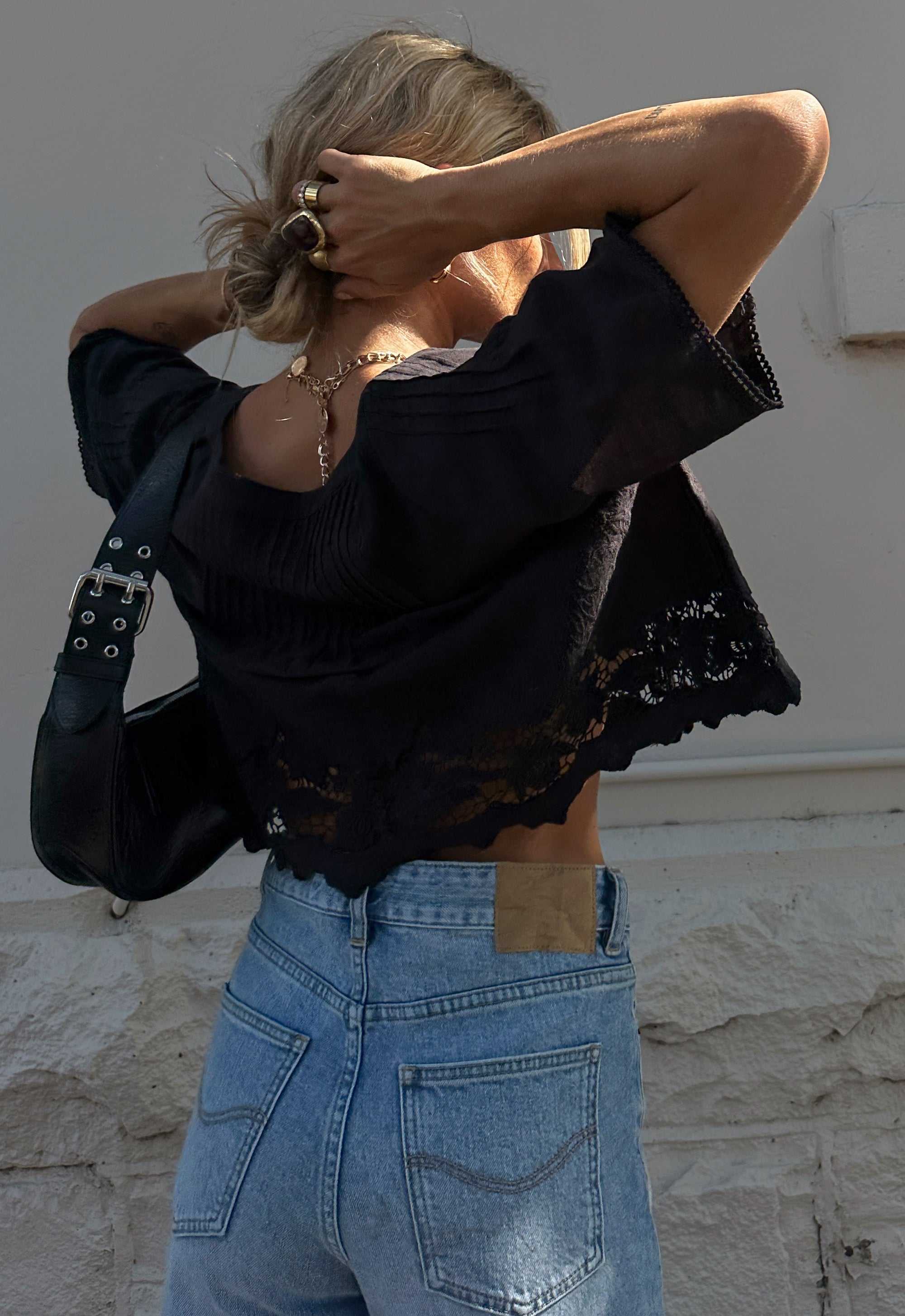 Spell Kala Short Sleeve Blouse Black Lotus
