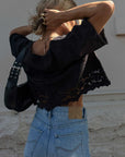 Spell Kala Short Sleeve Blouse Black Lotus
