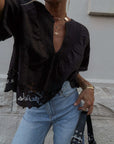 Spell Kala Short Sleeve Blouse Black Lotus