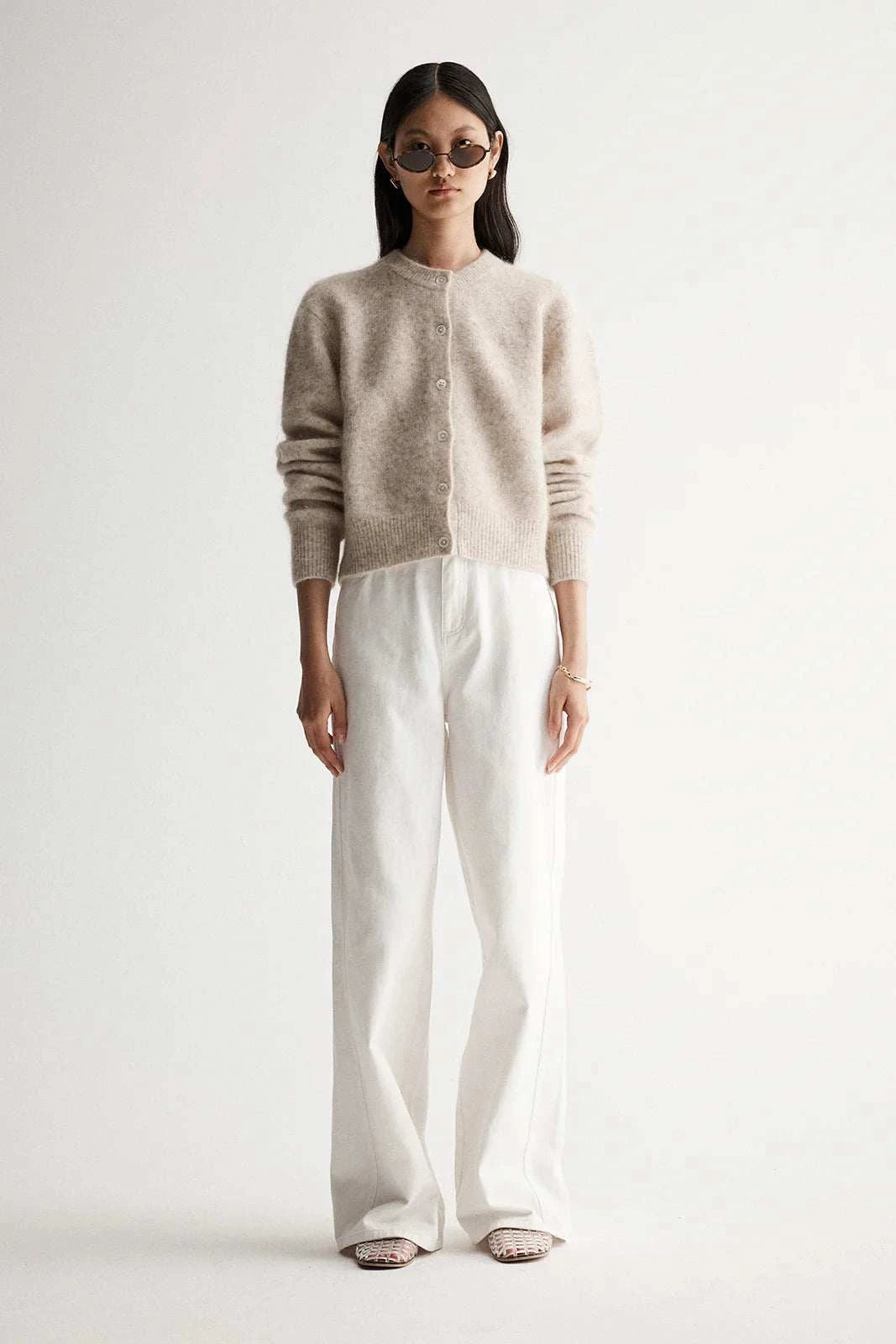 Elka Collective Abigail Knit Cardigan White Marle
