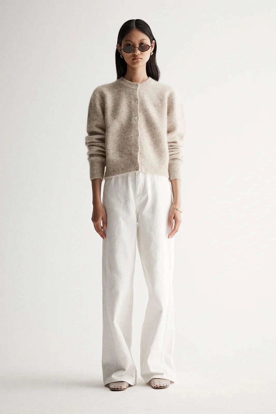 Elka Collective Abigail Knit Cardigan White Marle