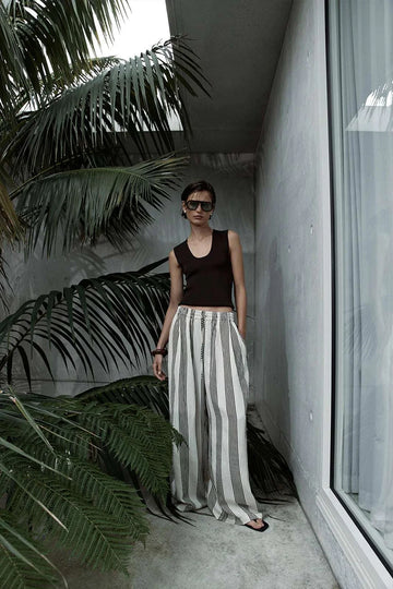 Elka Collective Milo Stripe Pant Chocolate Stripe