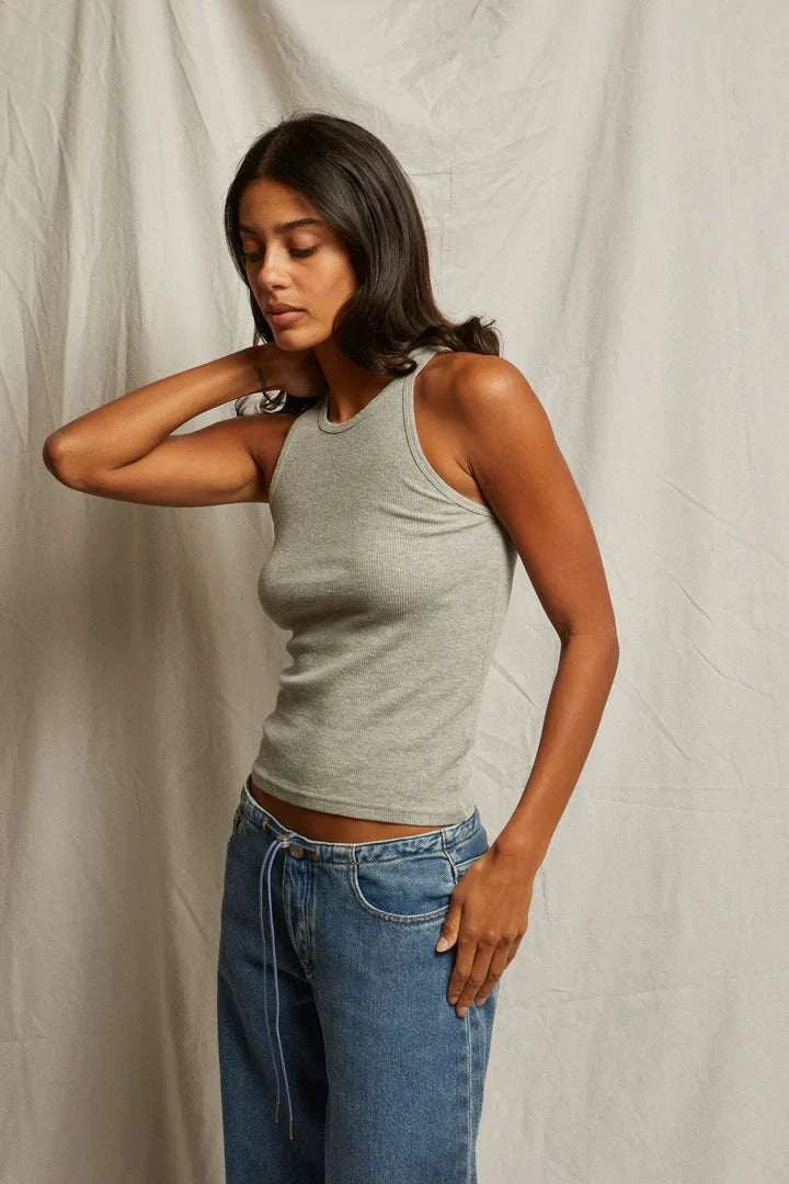 Perfectwhitetee Kravitz Fine Rib Tank Heather Grey