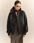 Courtney Zheng Hektor Leather Bomber Mottled Brown Black