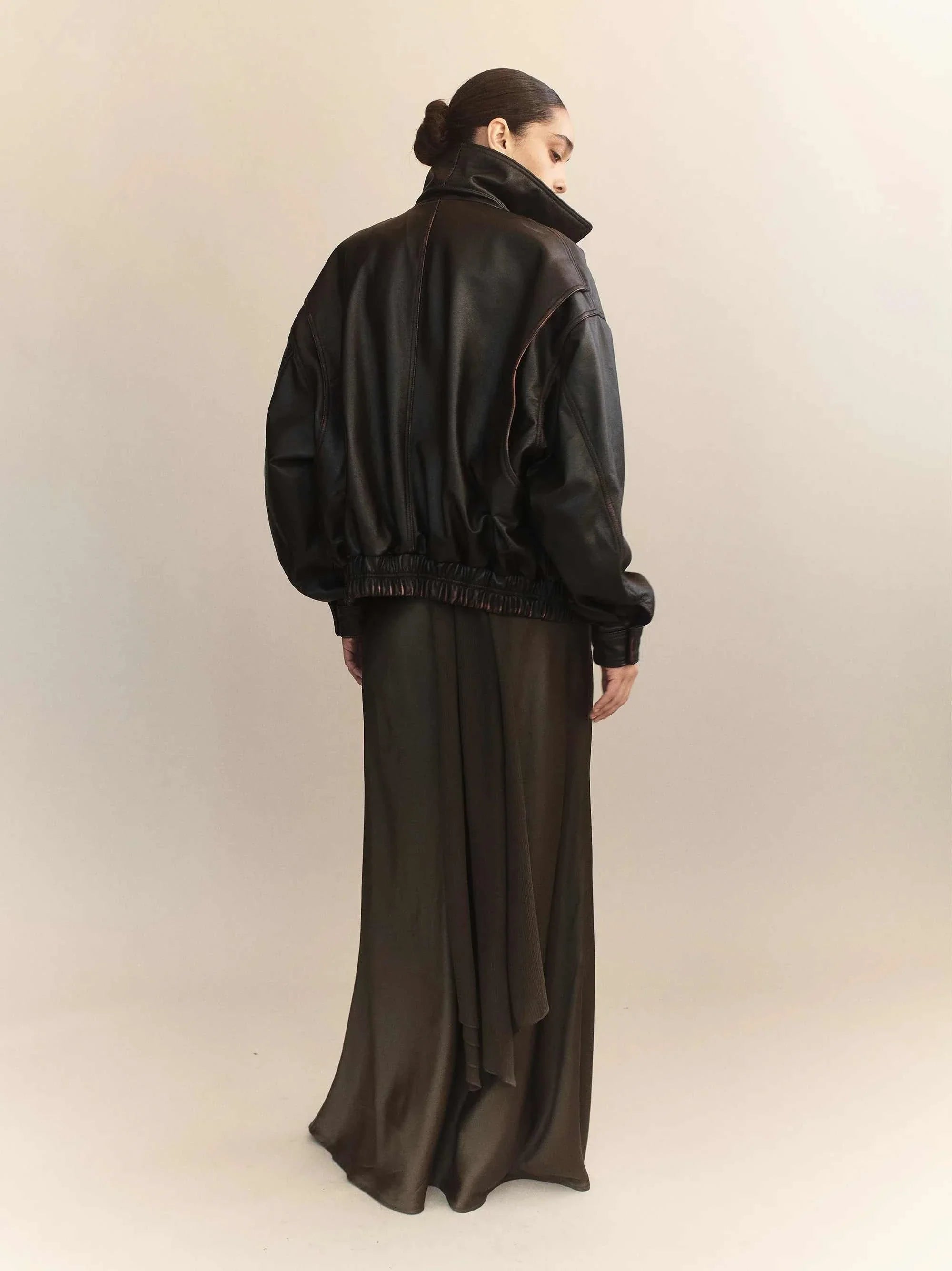 Courtney Zheng Hektor Leather Bomber Mottled Brown Black