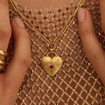 Murkani Cosmic Love Large Love You Heart Necklace Gold
