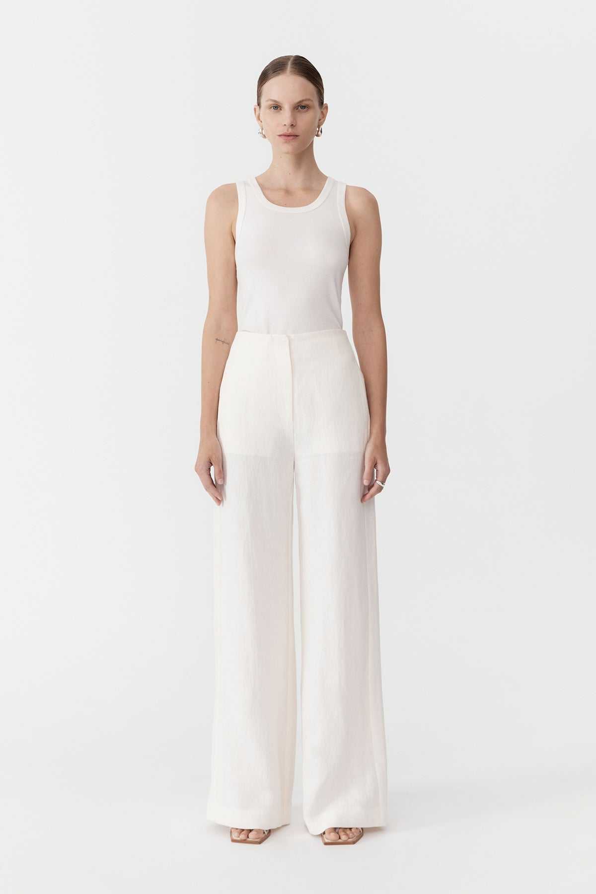 St. Agni Linen Wide Leg Pants Ivory