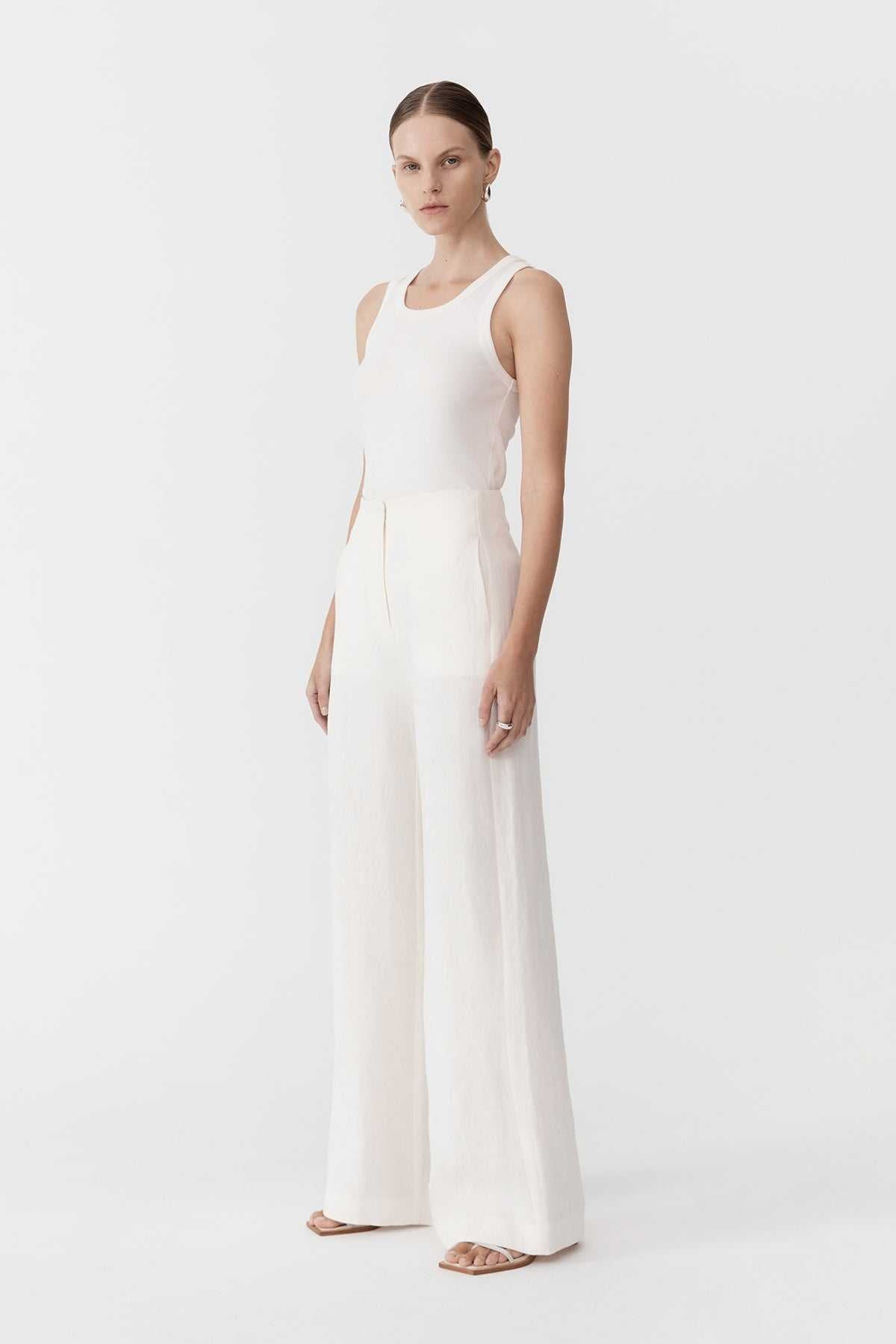 St. Agni Linen Wide Leg Pants Ivory