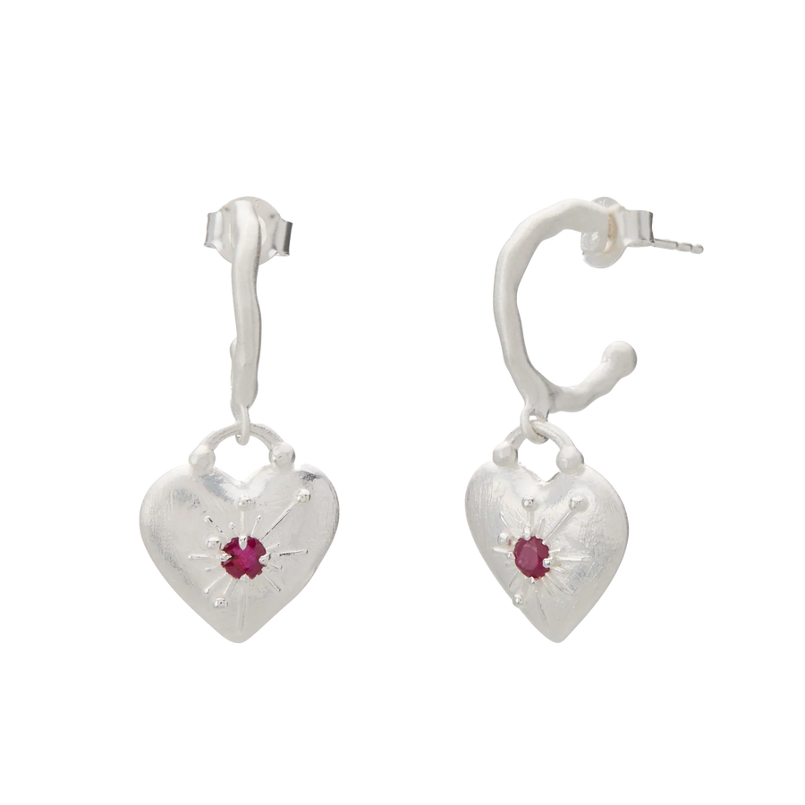 Murkani Cosmic Love Large Love You Heart Earrings Silver
