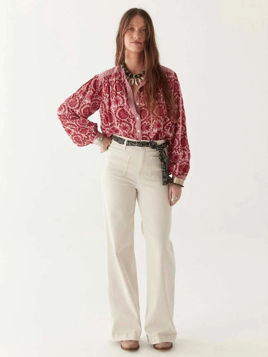 Maison Hotel Leandra Blouse Flamingo Grooves Hot Pink