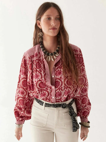 Maison Hotel Leandra Blouse Flamingo Grooves Hot Pink