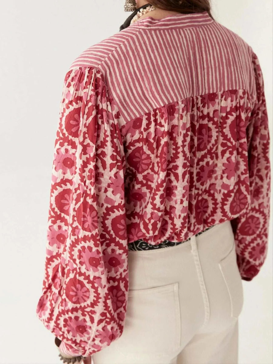 Maison Hotel Leandra Blouse Flamingo Grooves Hot Pink