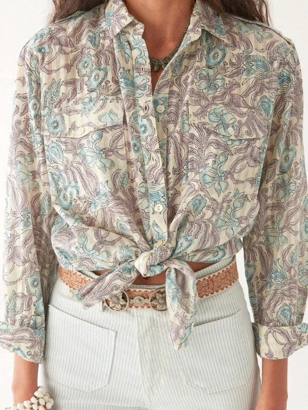 Maison Hotel Ramona Blouse Purple Paradise Hawaiian Blue