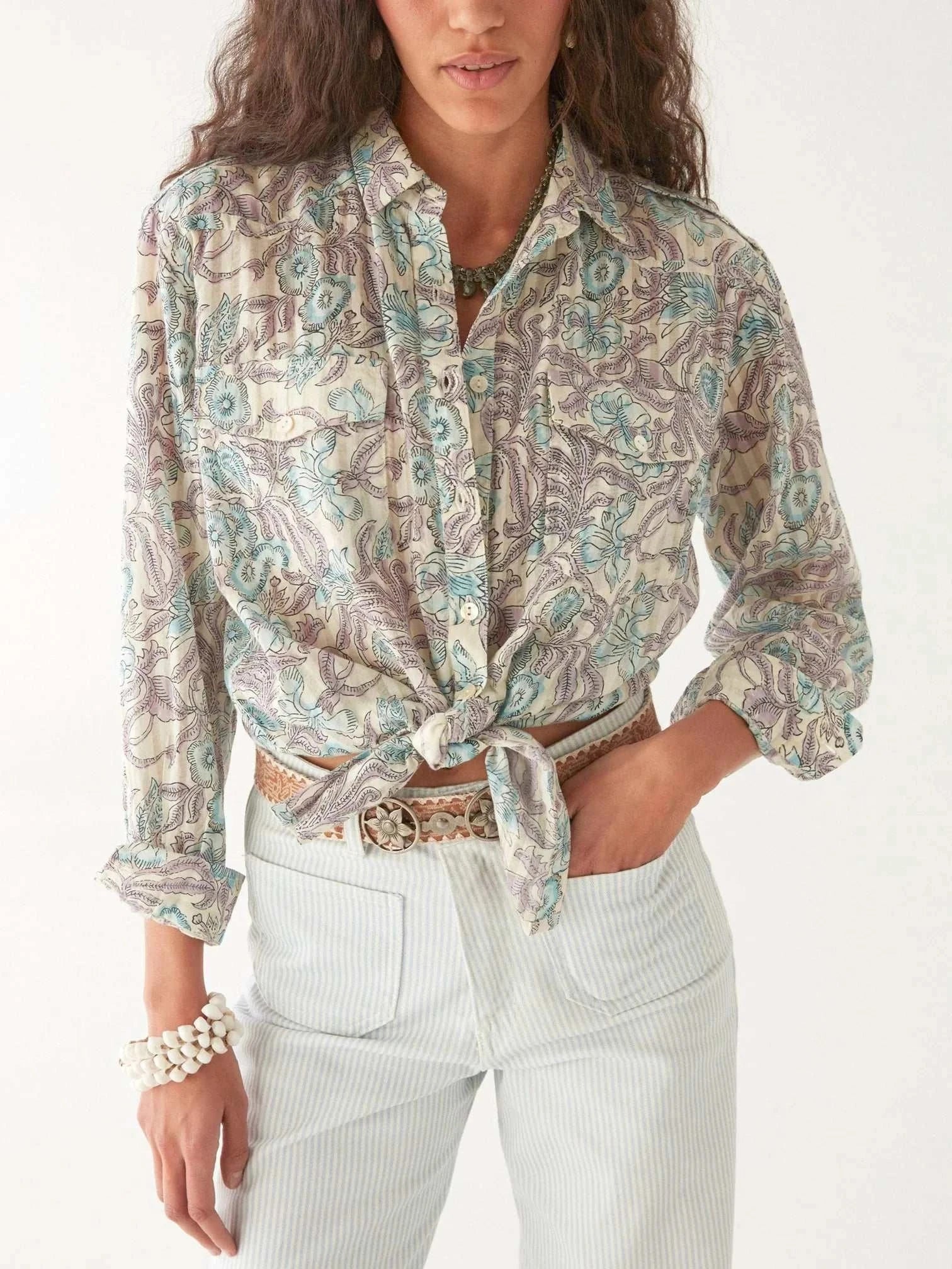 Maison Hotel Ramona Blouse Purple Paradise Hawaiian Blue