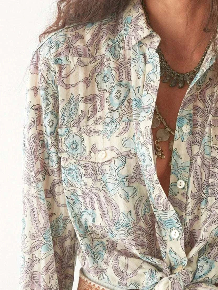 Maison Hotel Ramona Blouse Purple Paradise Hawaiian Blue