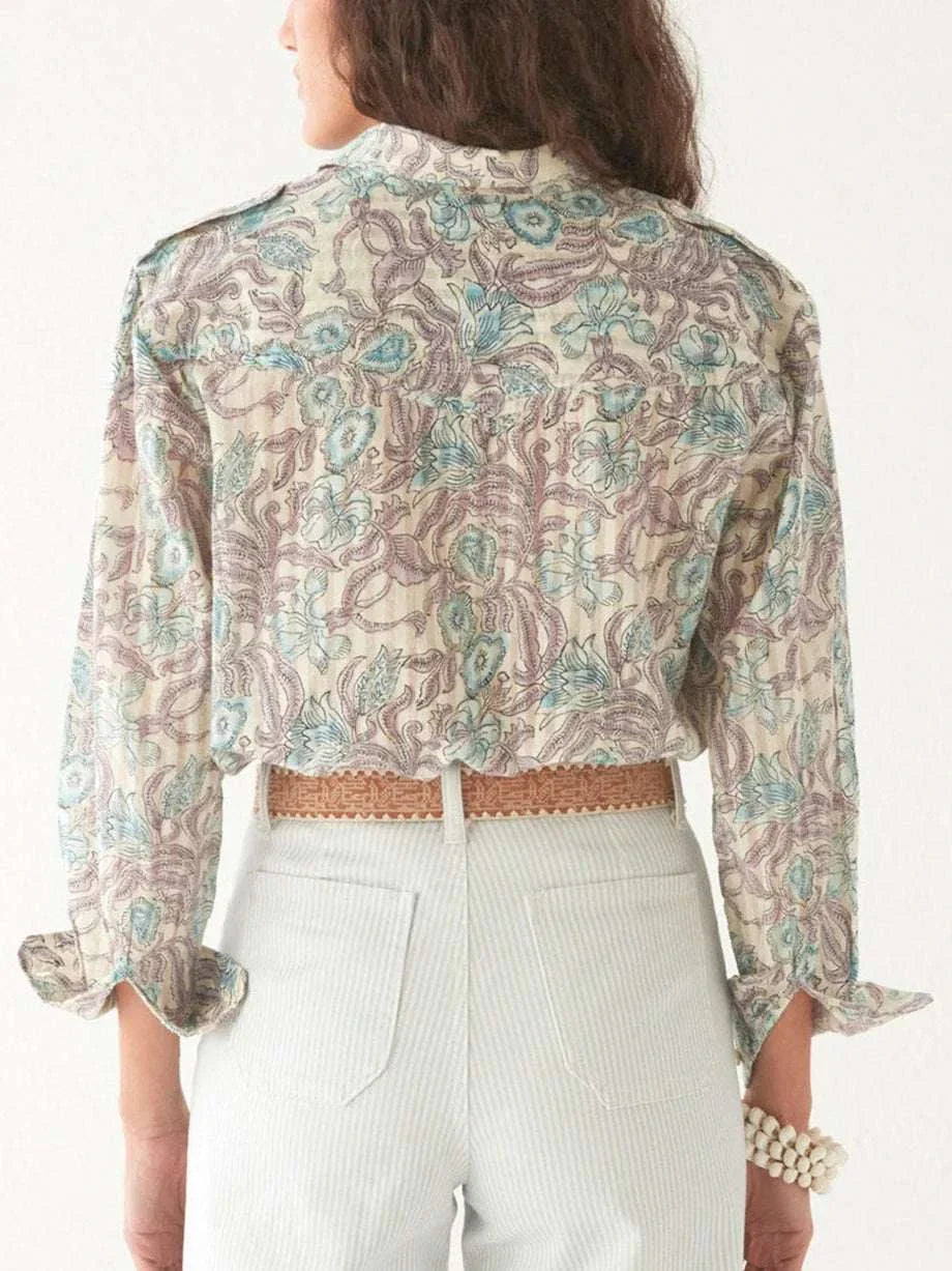 Maison Hotel Ramona Blouse Purple Paradise Hawaiian Blue