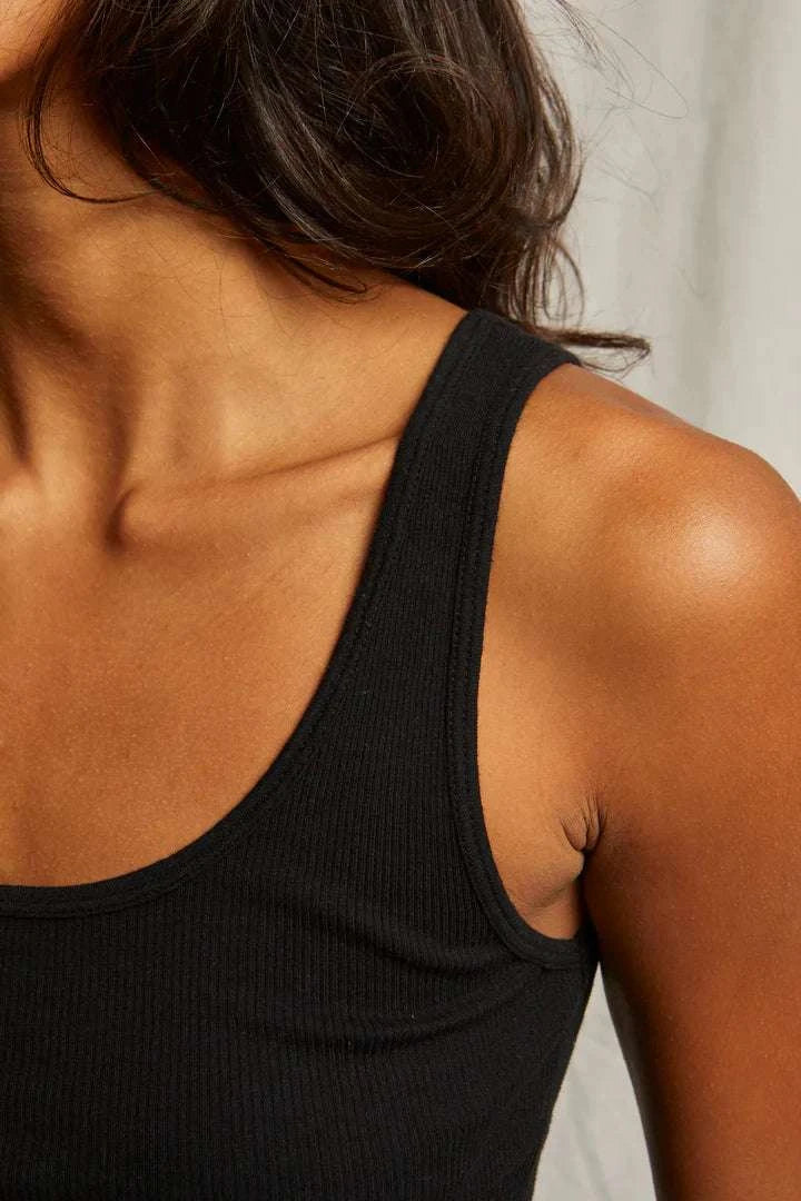 Perfectwhitetee Mia Fine Varigated Rib Tank Black