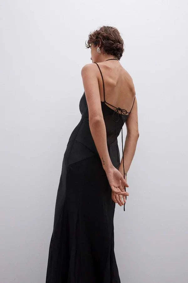 Shona Joy Moraya Plunged Godet Maxi Dress Black