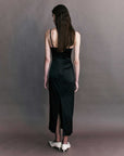 Courtney Zheng Margot Satin Bullet Bra Midi Dress Black