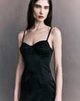 Courtney Zheng Margot Satin Bullet Bra Midi Dress Black