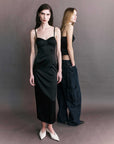 Courtney Zheng Margot Satin Bullet Bra Midi Dress Black