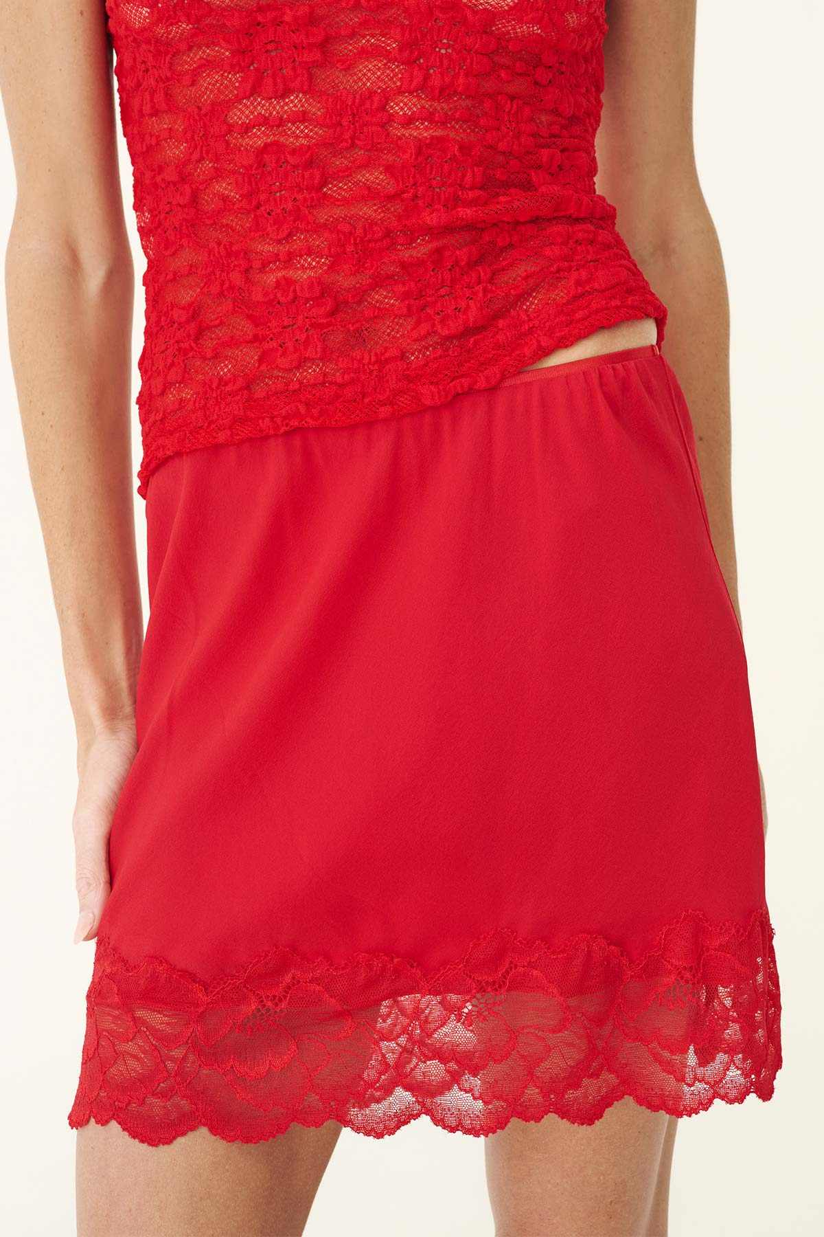 Rowie Marina Silk Mini Skirt Flame Red