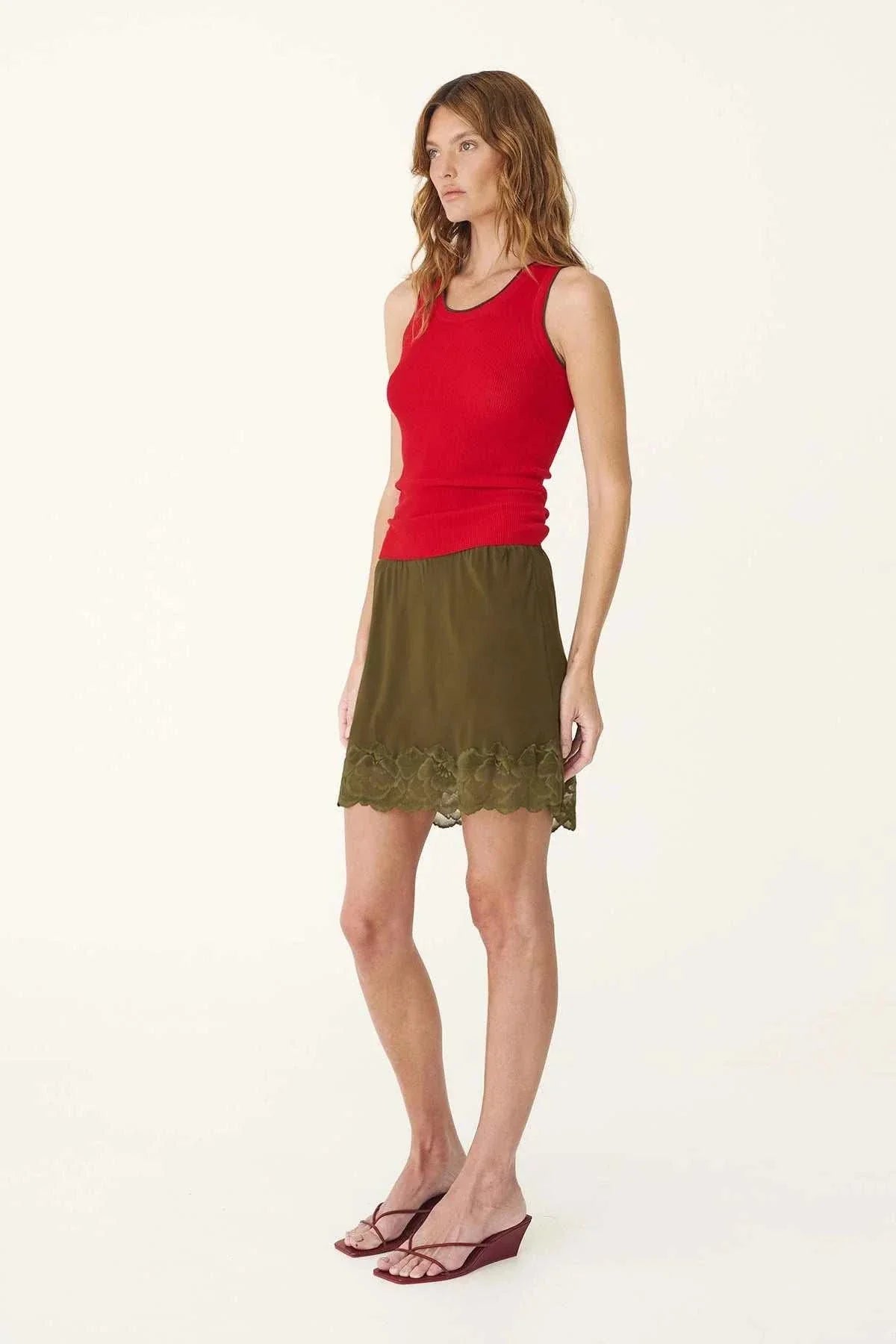 Rowie Marina Silk Mini Skirt Olive