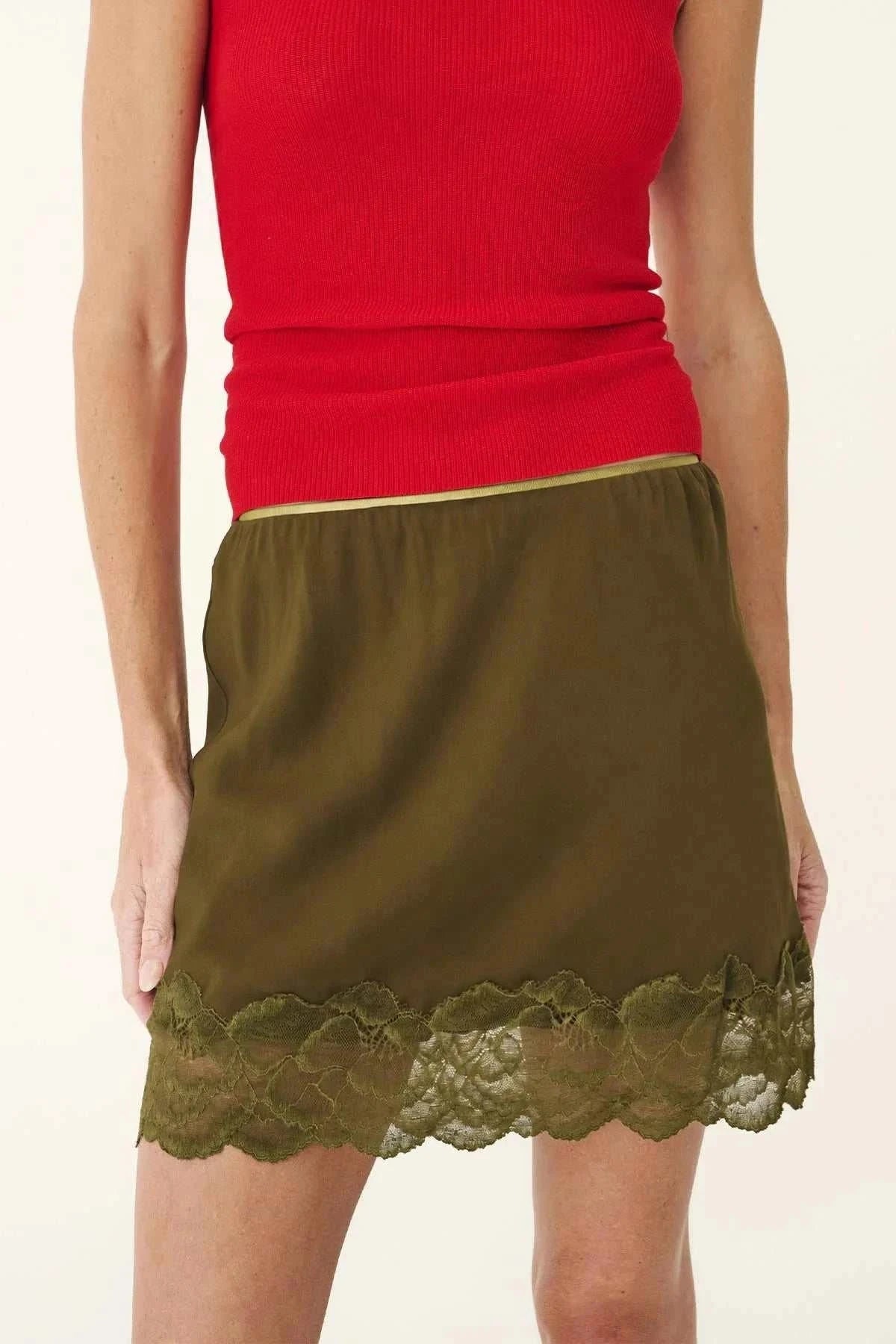 Rowie Marina Silk Mini Skirt Olive