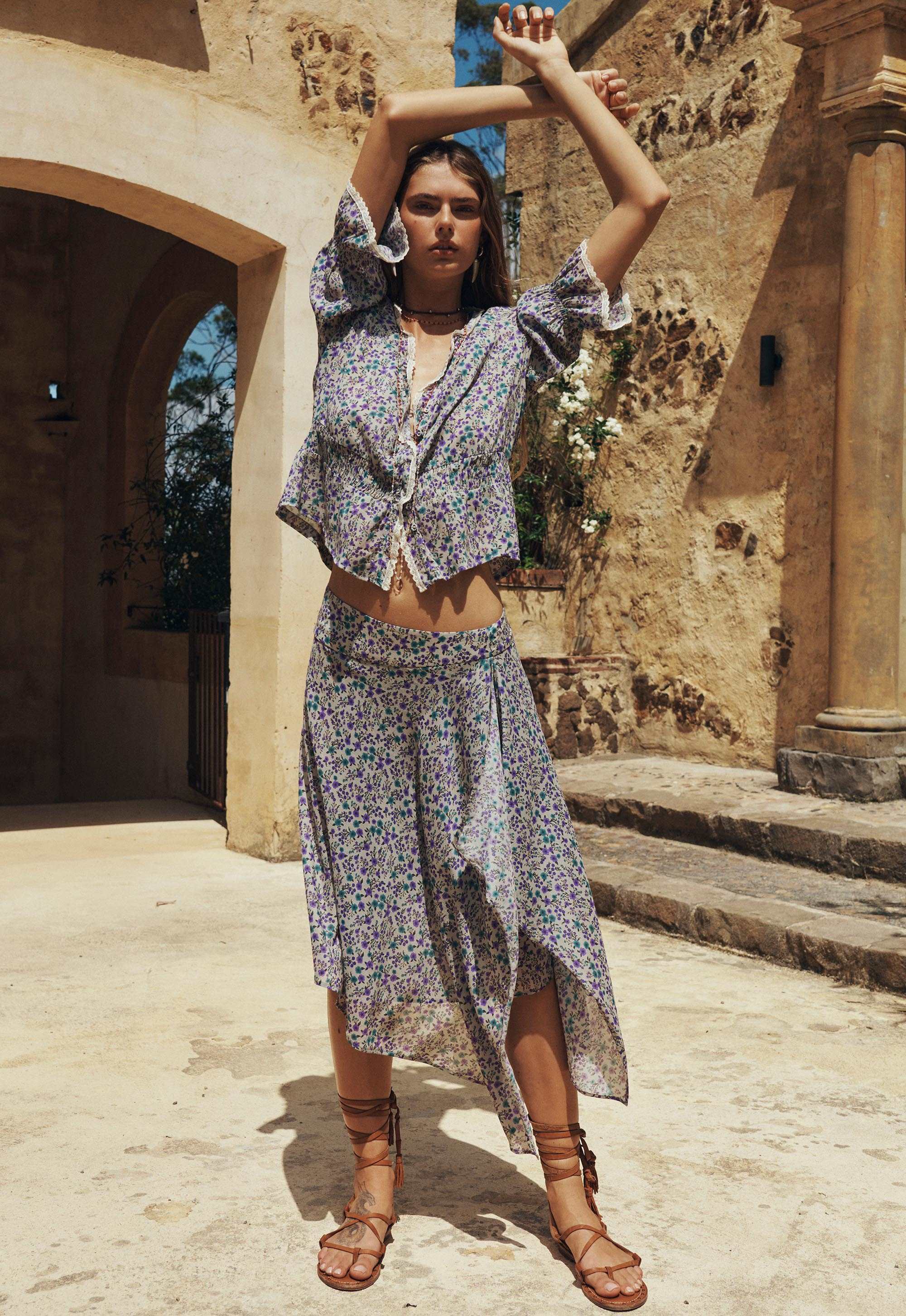 Spell Mimi Rose Asymmetric Skirt Violet Fields