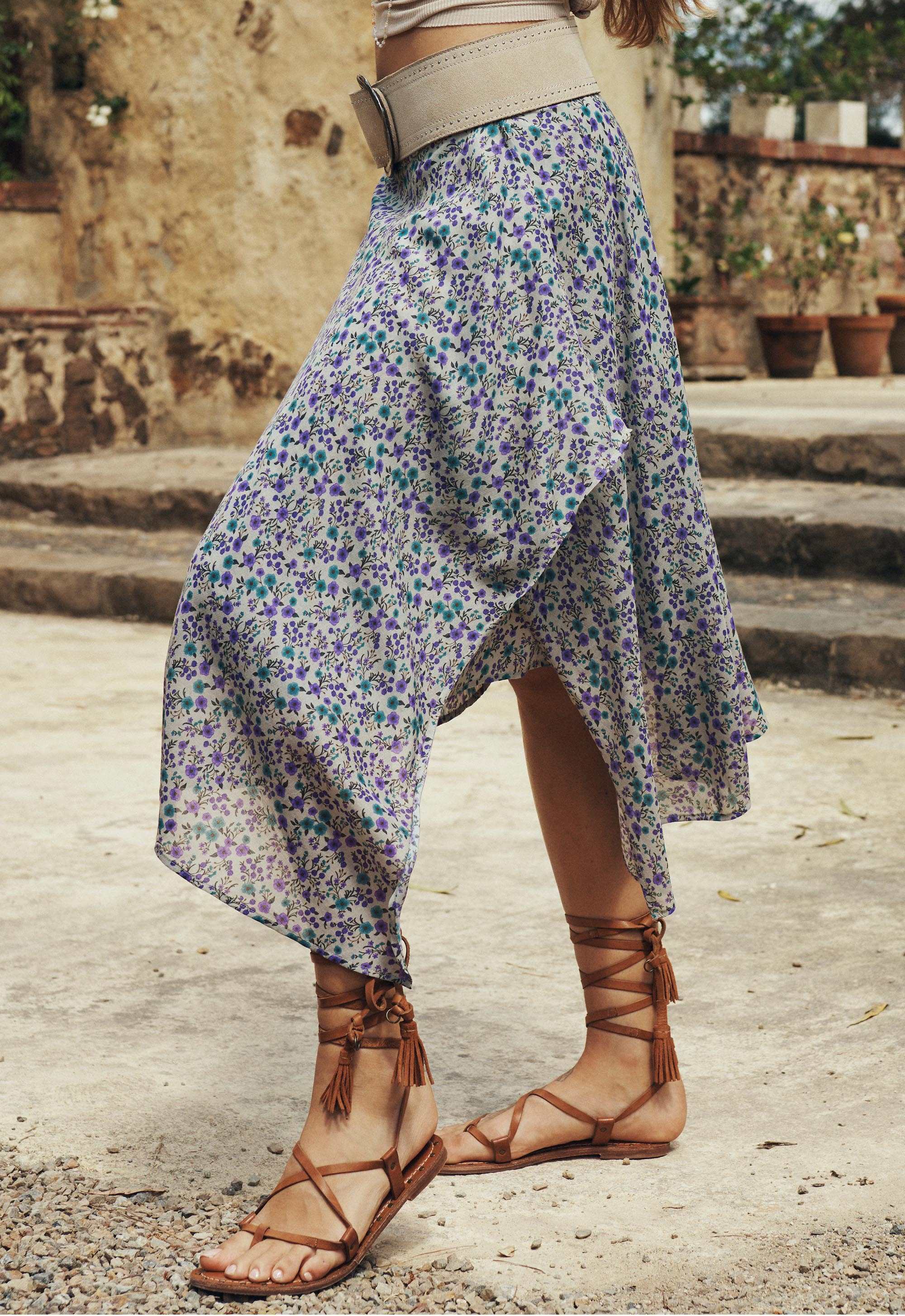 Spell Mimi Rose Asymmetric Skirt Violet Fields