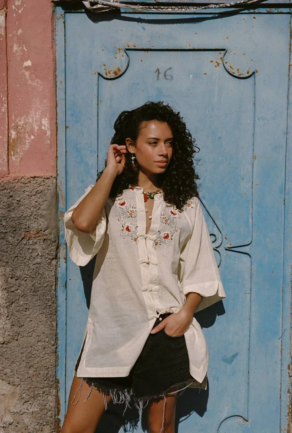 Kinga Csilla Reka Embroidered Berry Shirt