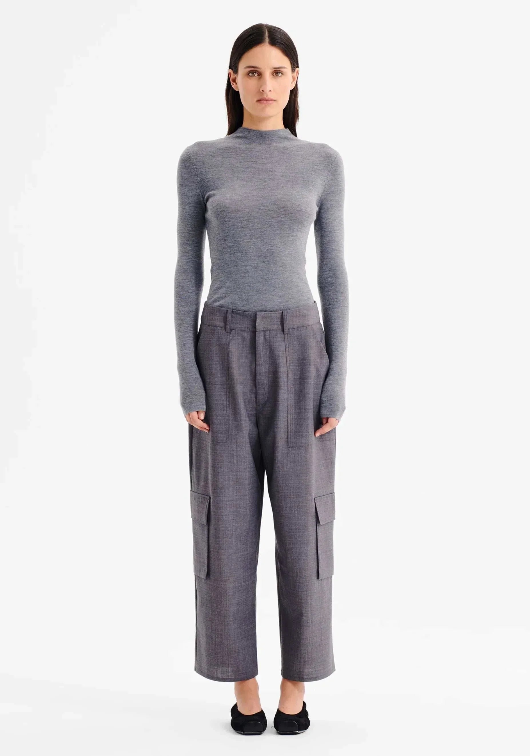 Morrison Talia Long Sleeve Merino Knit Top Grey Marle