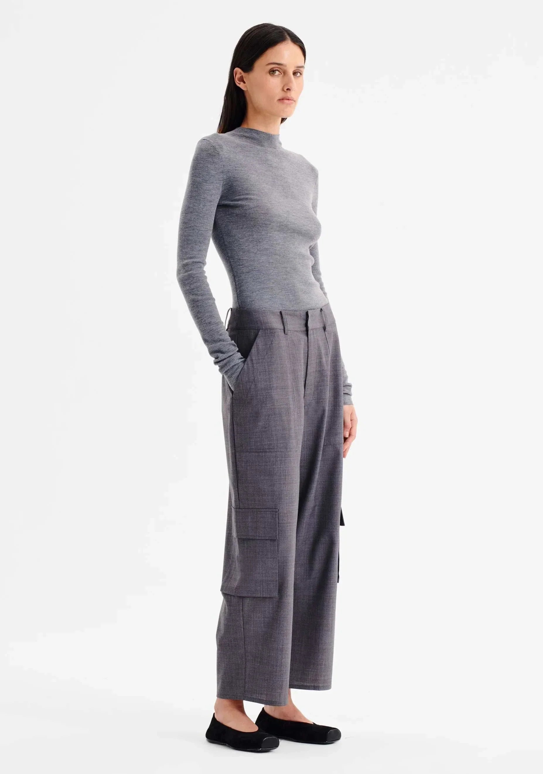 Morrison Talia Long Sleeve Merino Knit Top Grey Marle
