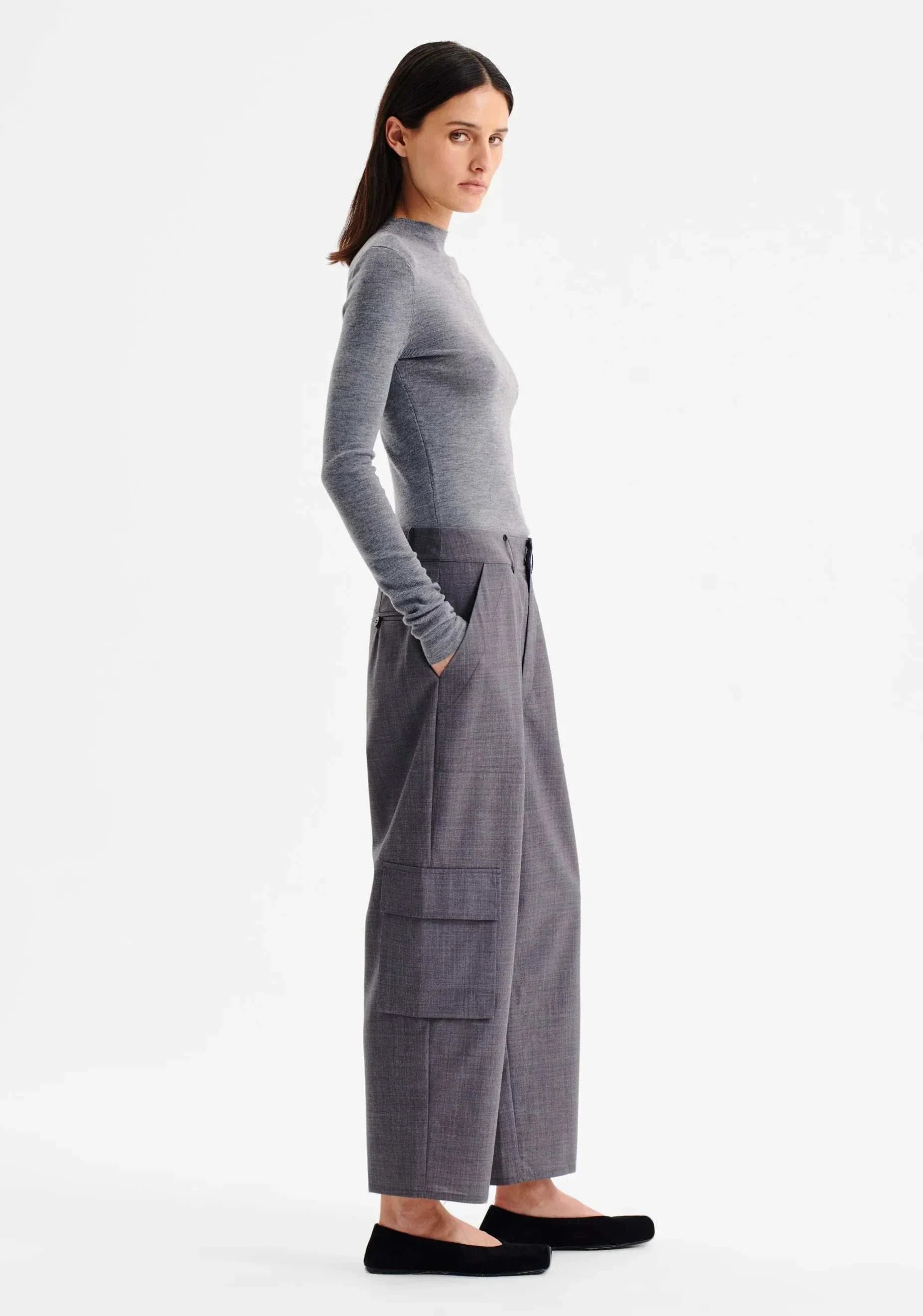 Morrison Talia Long Sleeve Merino Knit Top Grey Marle