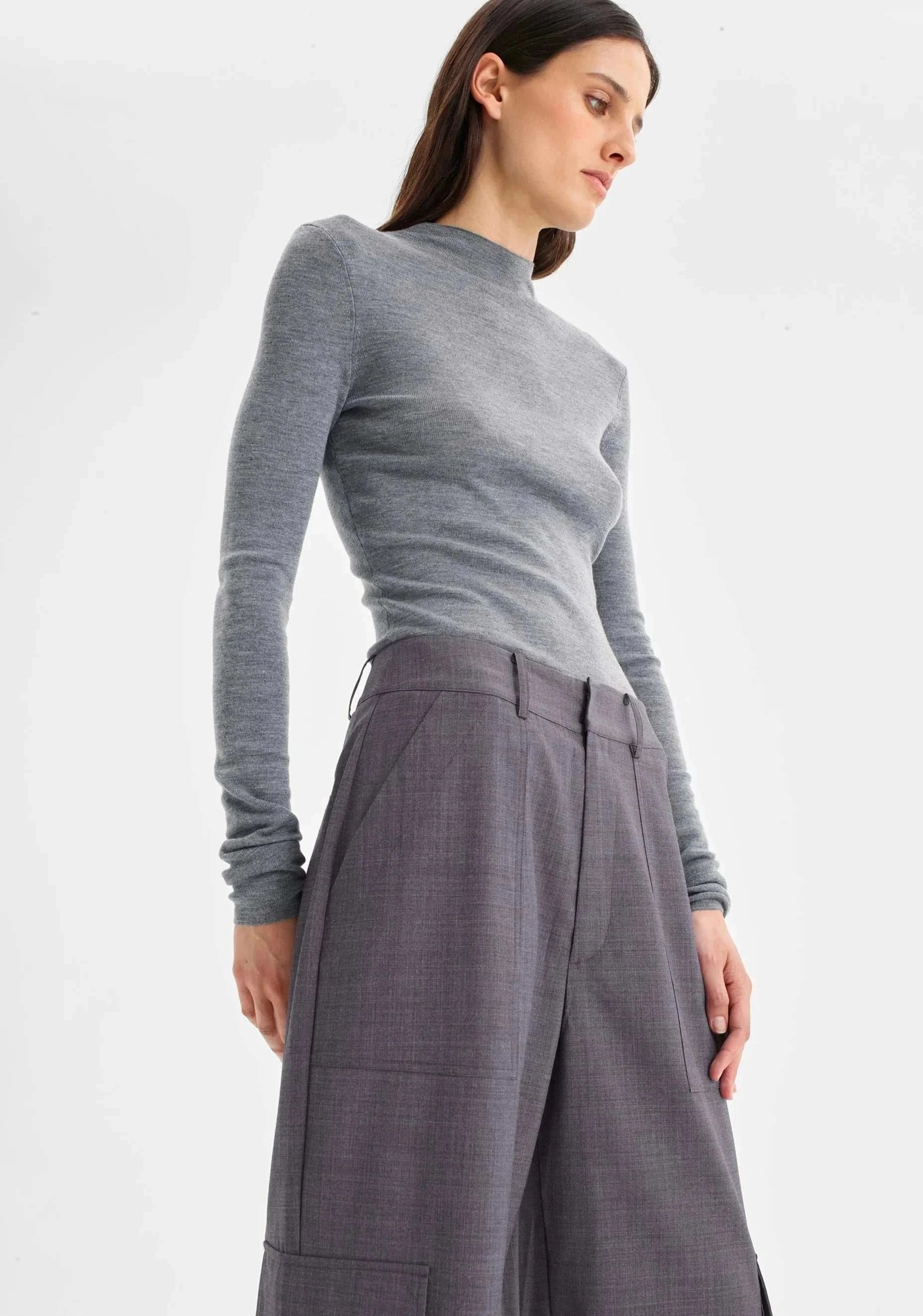 Morrison Talia Long Sleeve Merino Knit Top Grey Marle