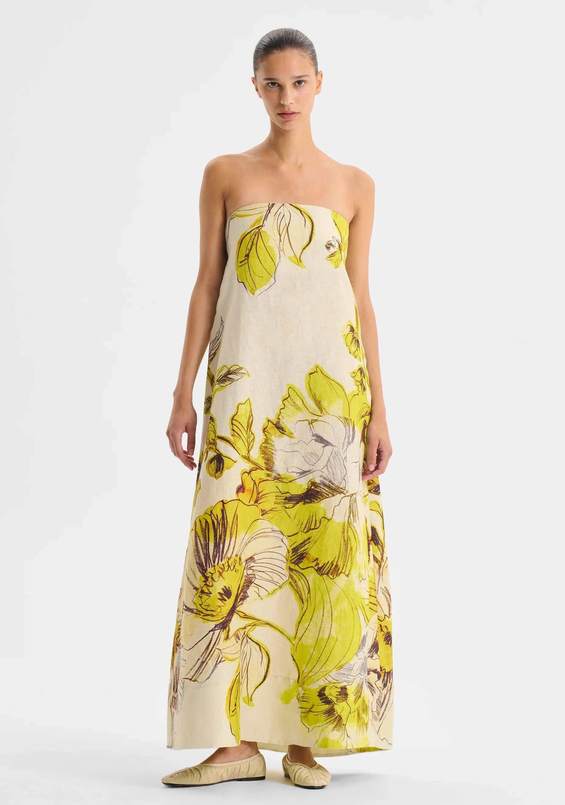 Morrison Mae Linen Strapless Dress Lemon