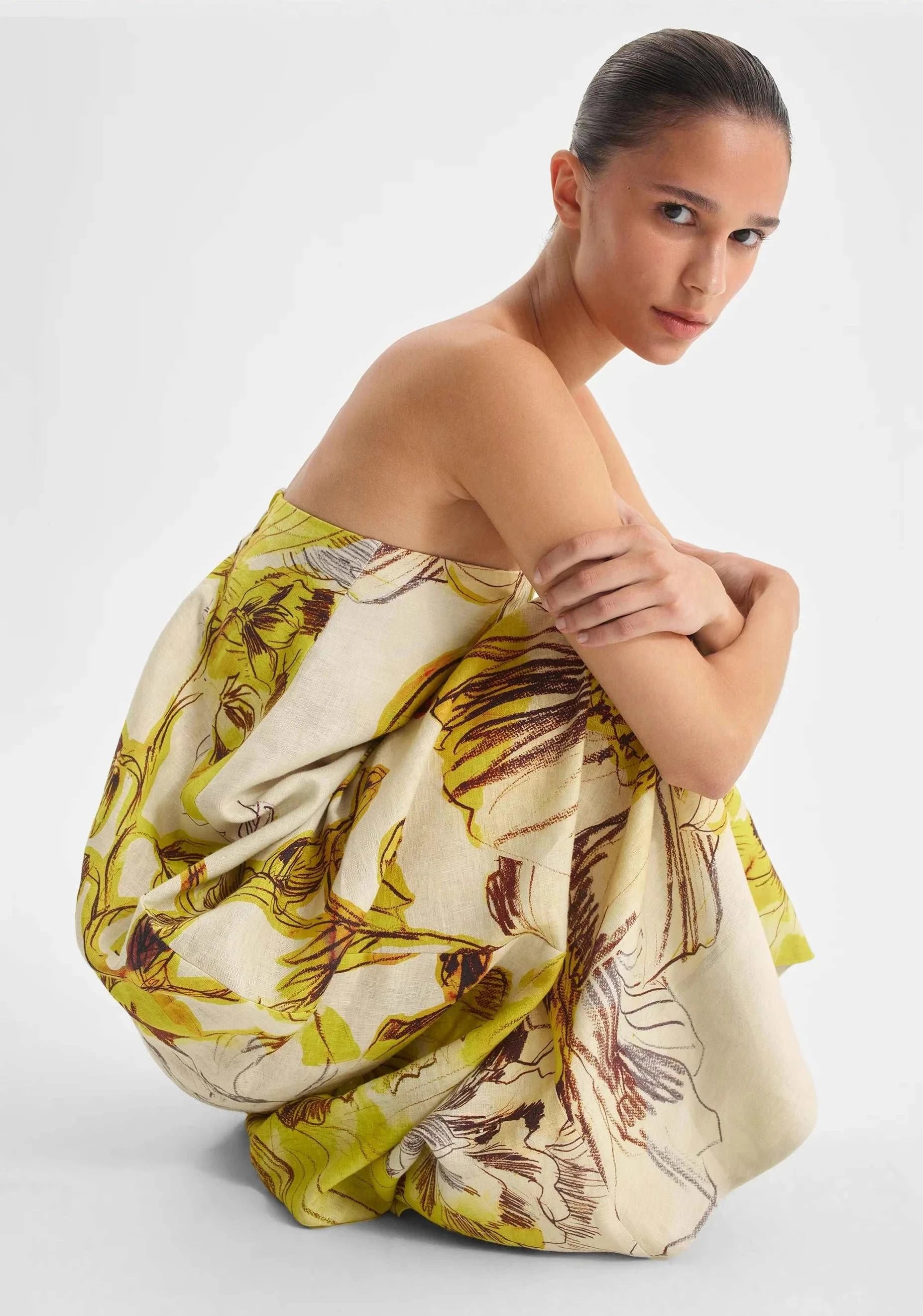 Morrison Mae Linen Strapless Dress Lemon