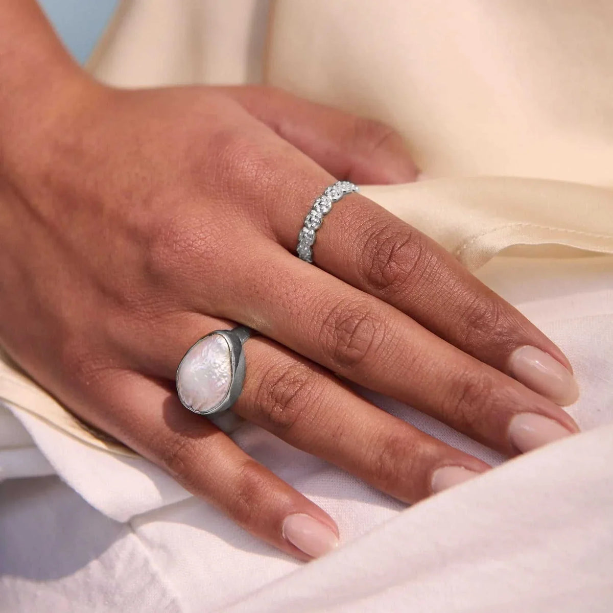 Murkani Of the Sea Baroque Pearl Ring Silver